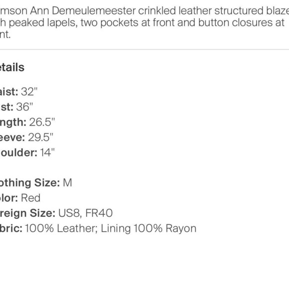 Ann Demeulemeester Red leather Blazer / Jacket Sz Medium - Picture 4 of 4